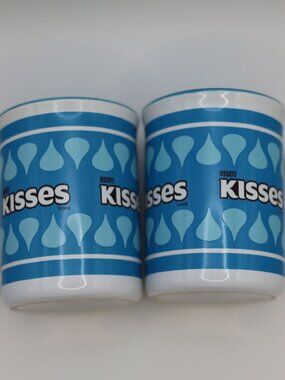 Set of 2 Hershey’s Kisses Coffee Mugs Blue White Ceramic Galeano Cups